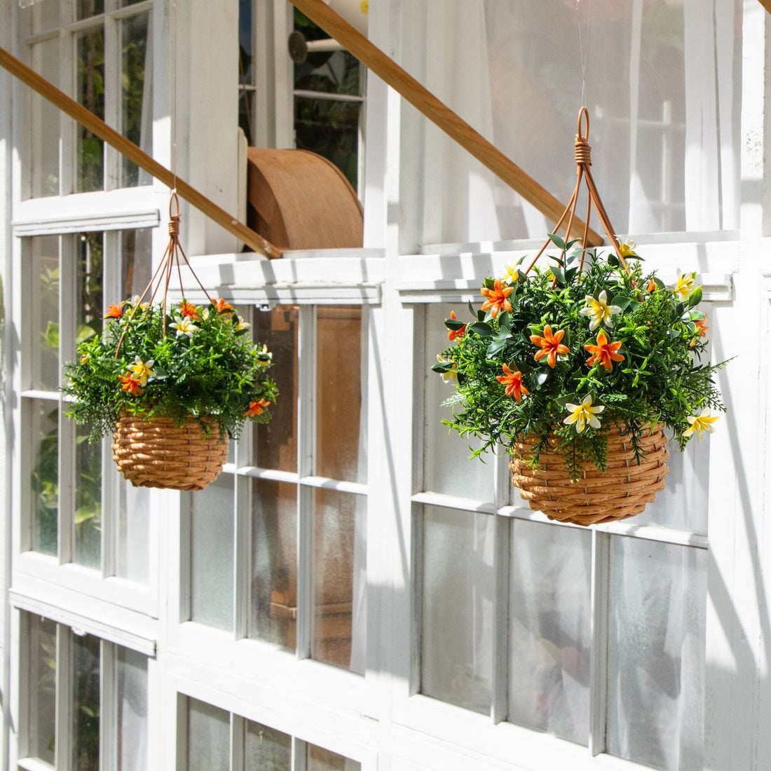 woven hanging plant basket 13-in UV Resistant Lily and Mixed Greens in Hanging Basket