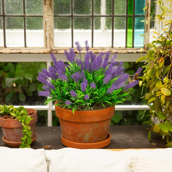 13" UV Resistant Artificial Flowering Lavender Bush (Indoor/Outdoor) - Set of 12