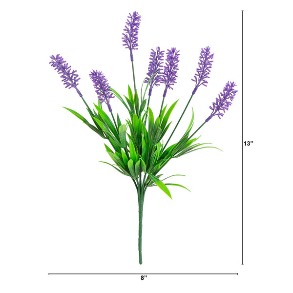 13" UV Resistant Artificial Flowering Lavender Bush (Indoor/Outdoor) - Set of 12