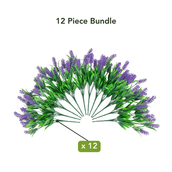13" UV Resistant Artificial Flowering Lavender Bush (Indoor/Outdoor) - Set of 12