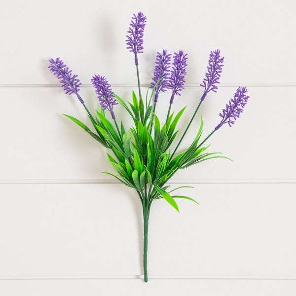 13" UV Resistant Artificial Flowering Lavender Bush (Indoor/Outdoor) - Set of 12