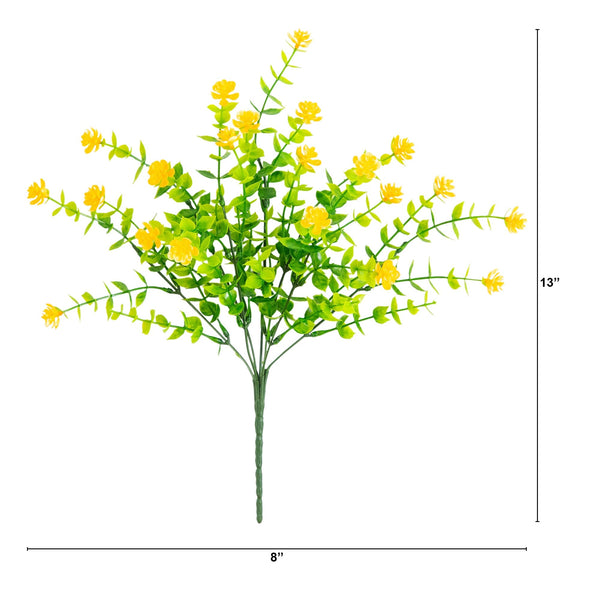 13" UV Resistant Artificial Flowering Mini Rose Bush (Indoor/Outdoor) - Set of 12