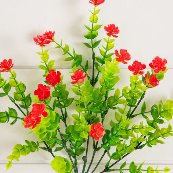 13" UV Resistant Artificial Flowering Mini Rose Bush (Indoor/Outdoor) - Set of 12