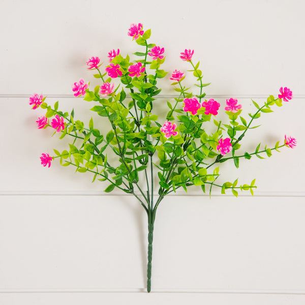 13" UV Resistant Artificial Flowering Mini Rose Bush (Indoor/Outdoor) - Set of 12