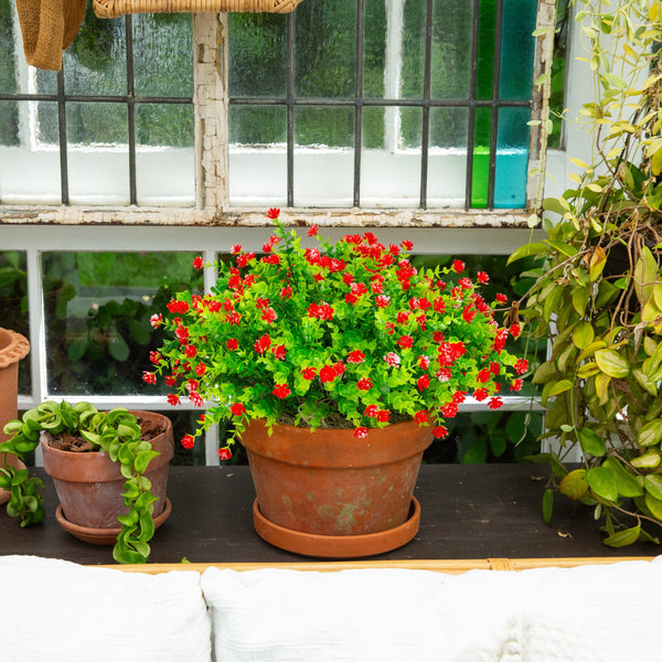 13" UV Resistant Artificial Flowering Mini Rose Bush (Indoor/Outdoor) - Set of 12