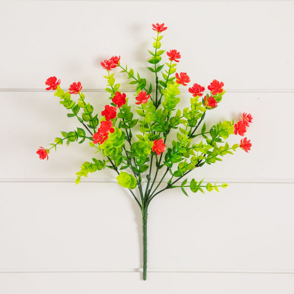 13" UV Resistant Artificial Flowering Mini Rose Bush (Indoor/Outdoor) - Set of 12