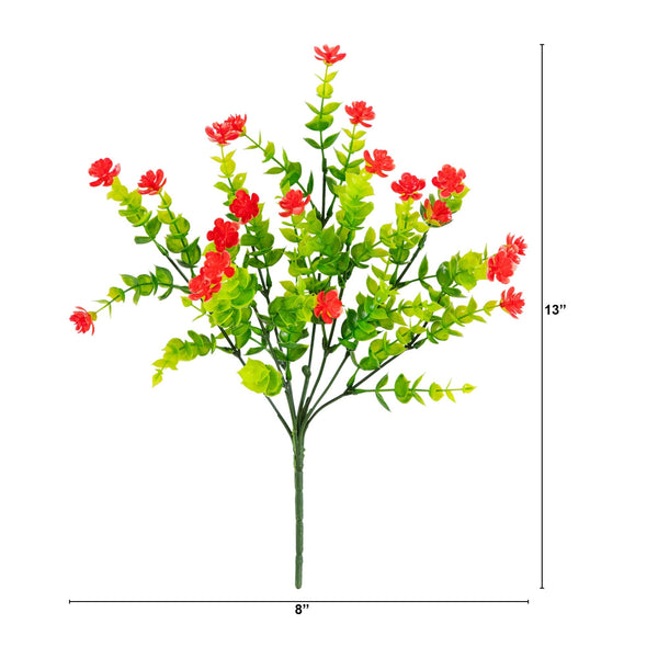 13" UV Resistant Artificial Flowering Mini Rose Bush (Indoor/Outdoor) - Set of 12
