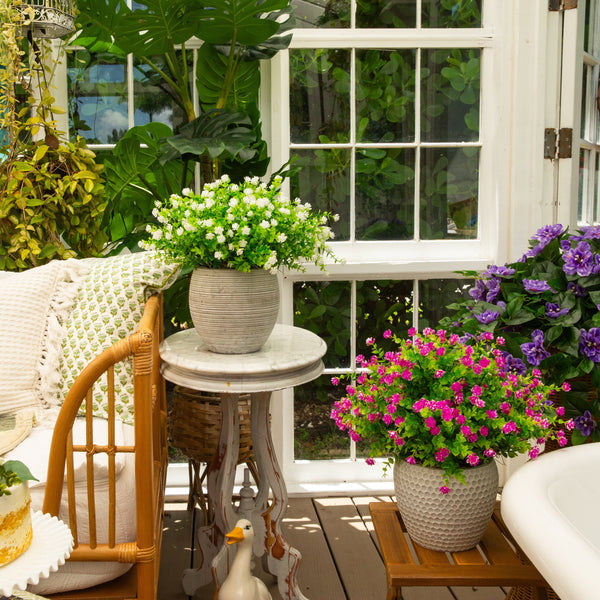 13" UV Resistant Artificial Flowering Mini Rose Bush (Indoor/Outdoor) - Set of 12