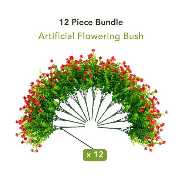 13" UV Resistant Artificial Flowering Mini Rose Bush (Indoor/Outdoor) - Set of 12