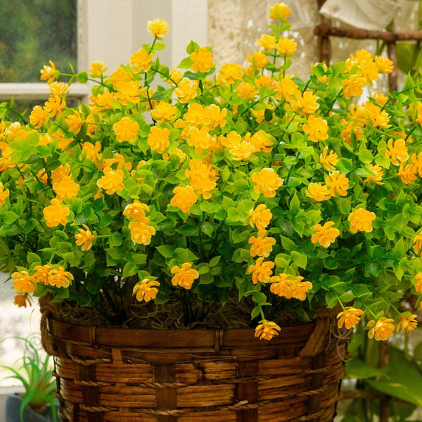 13" UV Resistant Artificial Flowering Mini Rose Bush (Indoor/Outdoor) - Set of 12