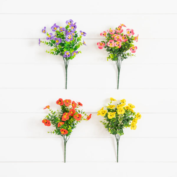 13in. UV Resistant Artificial Pansy Bush (Indoor/Outdoor) - Set of 12