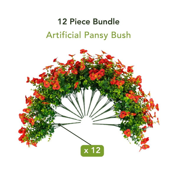 13in. UV Resistant Artificial Pansy Bush (Indoor/Outdoor) - Set of 12