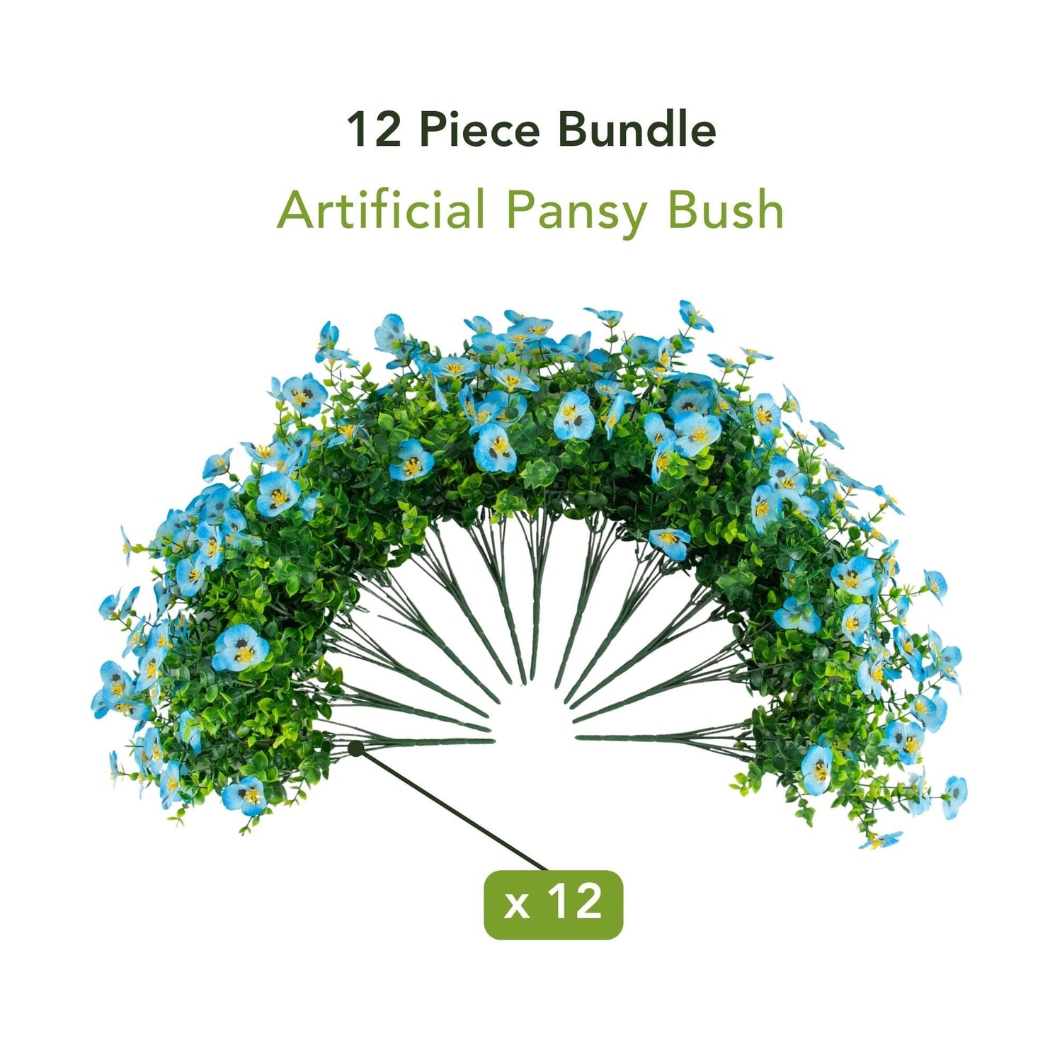 13in. UV Resistant Artificial Pansy Bush (Indoor/Outdoor) - Set of 12