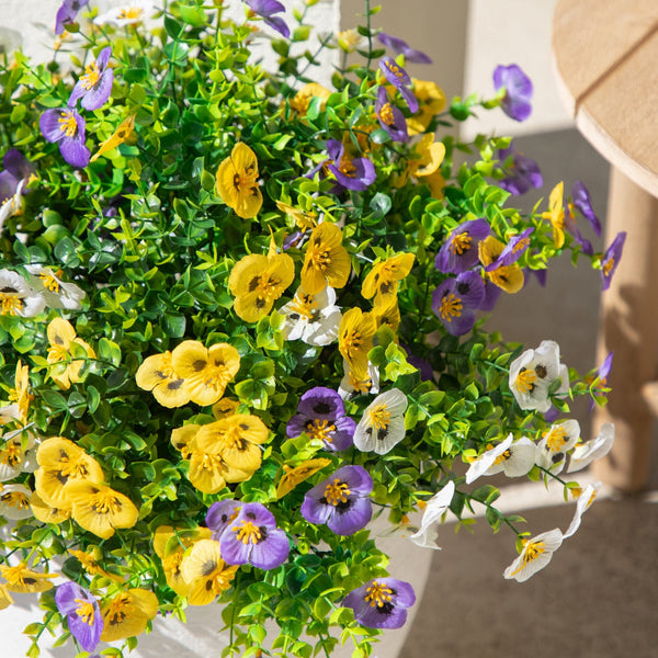 13in. UV Resistant Artificial Pansy Bush (Indoor/Outdoor) - Set of 12