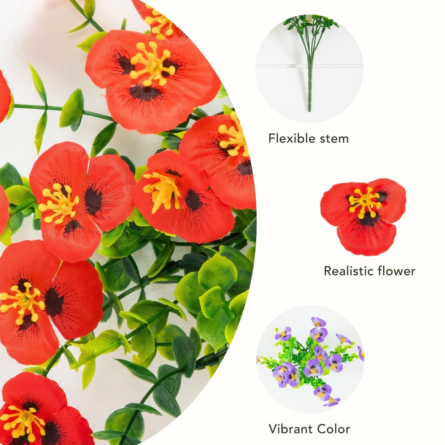 13in. UV Resistant Artificial Pansy Bush (Indoor/Outdoor) - Set of 12