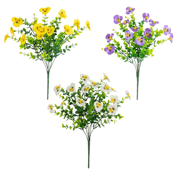 13in. UV Resistant Artificial Pansy Bush (Indoor/Outdoor) - Set of 12
