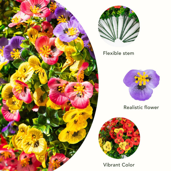 13in. UV Resistant Artificial Pansy Bush (Indoor/Outdoor) - Set of 12