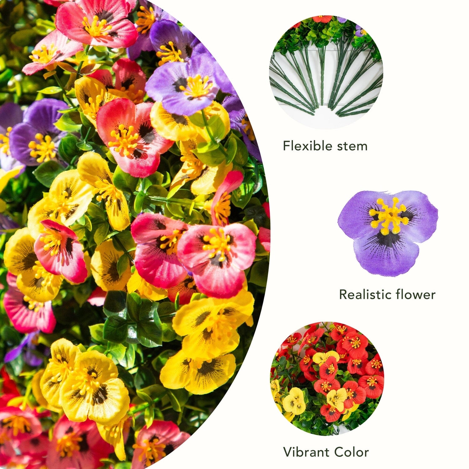 13in. UV Resistant Artificial Pansy Bush (Indoor/Outdoor) - Set of 12