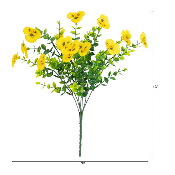 13in. UV Resistant Artificial Pansy Bush (Indoor/Outdoor) - Set of 12