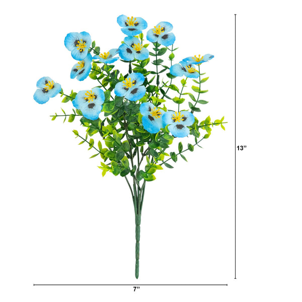 13in. UV Resistant Artificial Pansy Bush (Indoor/Outdoor) - Set of 12