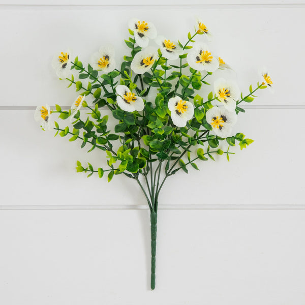 13in. UV Resistant Artificial Pansy Bush (Indoor/Outdoor) - Set of 12