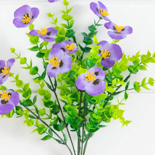 13in. UV Resistant Artificial Pansy Bush (Indoor/Outdoor) - Set of 12