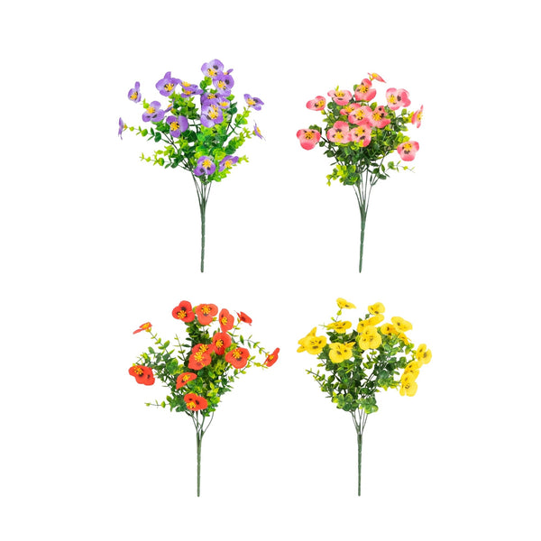 13in. UV Resistant Artificial Pansy Bush (Indoor/Outdoor) - Set of 12