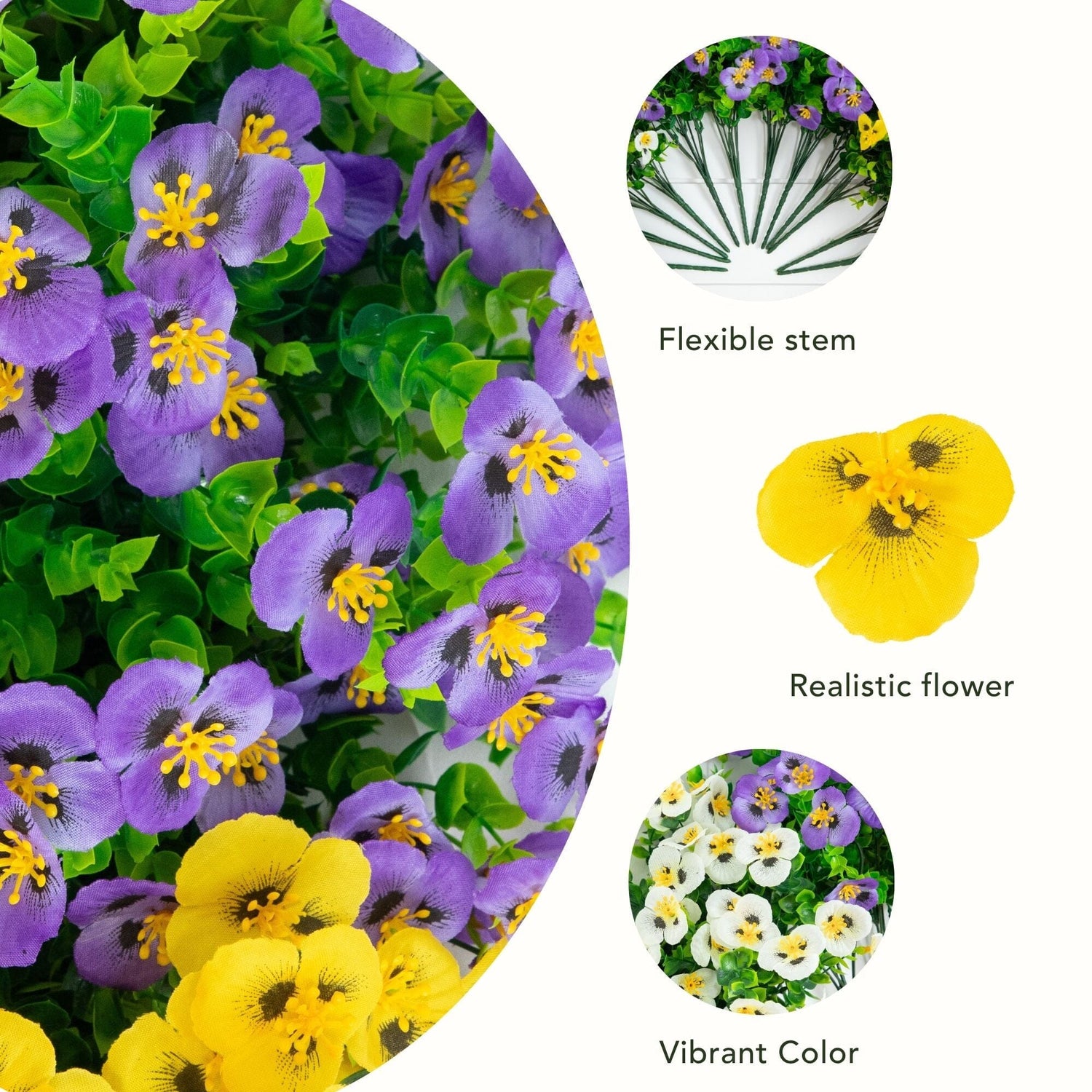 13in. UV Resistant Artificial Pansy Bush (Indoor/Outdoor) - Set of 12