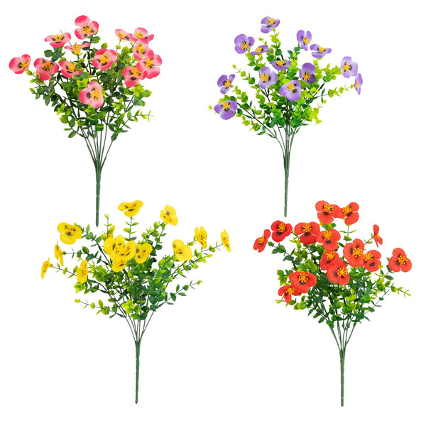 13in. UV Resistant Artificial Pansy Bush (Indoor/Outdoor) - Set of 12