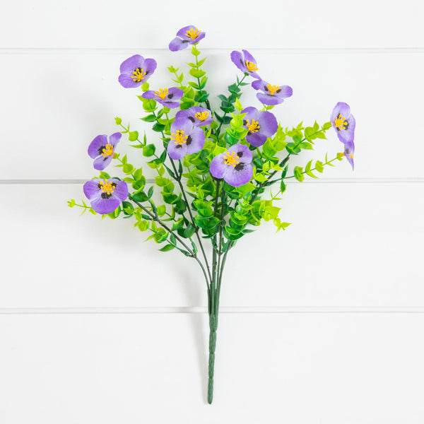 13in. UV Resistant Artificial Pansy Bush (Indoor/Outdoor) - Set of 12
