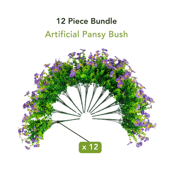 13in. UV Resistant Artificial Pansy Bush (Indoor/Outdoor) - Set of 12
