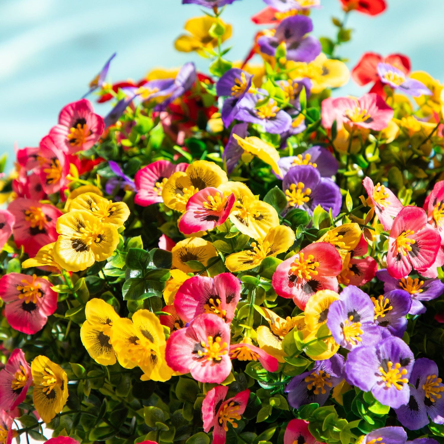 13in. UV Resistant Artificial Pansy Bush (Indoor/Outdoor) - Set of 12