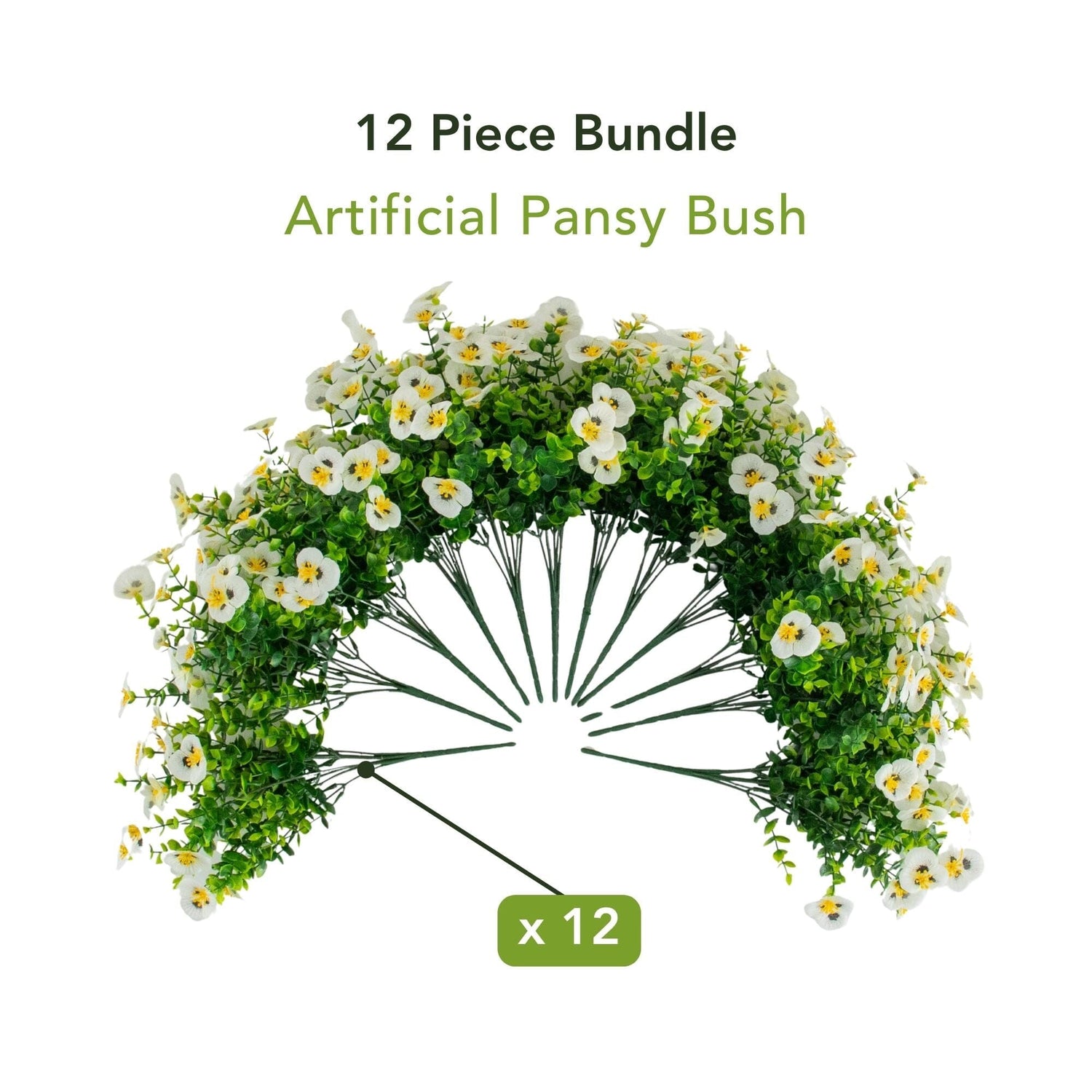 13in. UV Resistant Artificial Pansy Bush (Indoor/Outdoor) - Set of 12