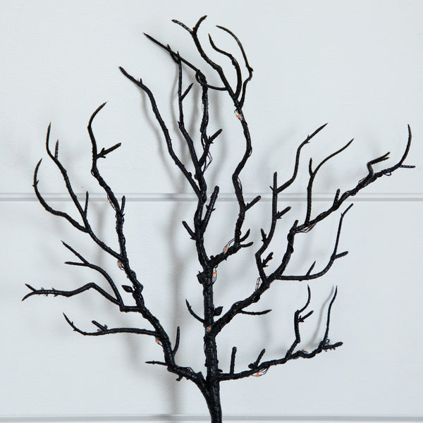 14" Pre-Lit Artificial Halloween Black Twig Branches with 45 Orange LED Lights and Integrated Ground Stake - Set of 3