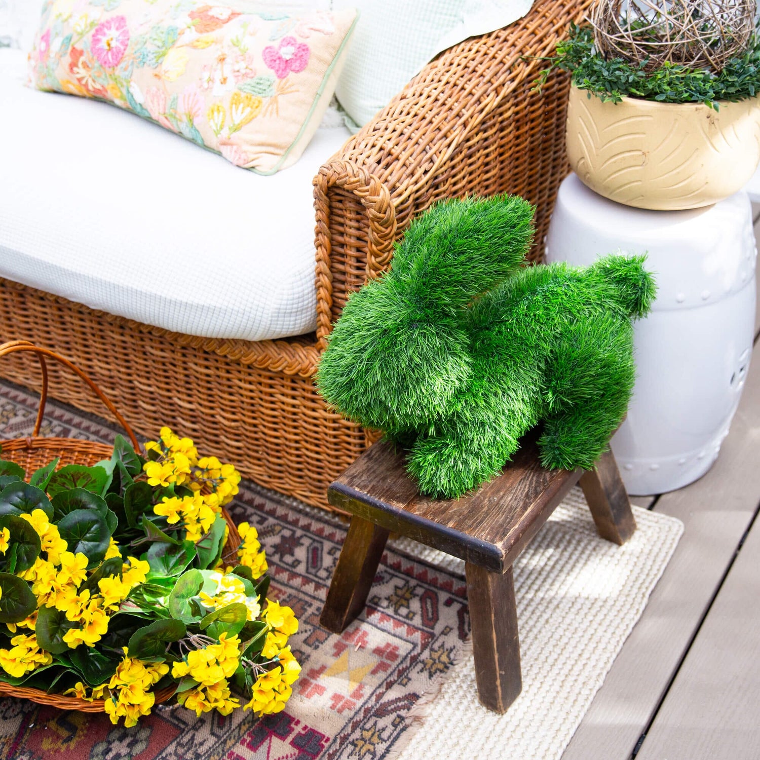 13" UV Resistant Artificial Grass Garden Plush Topiary Bunny Rabbit (Indoor/Outdoor)