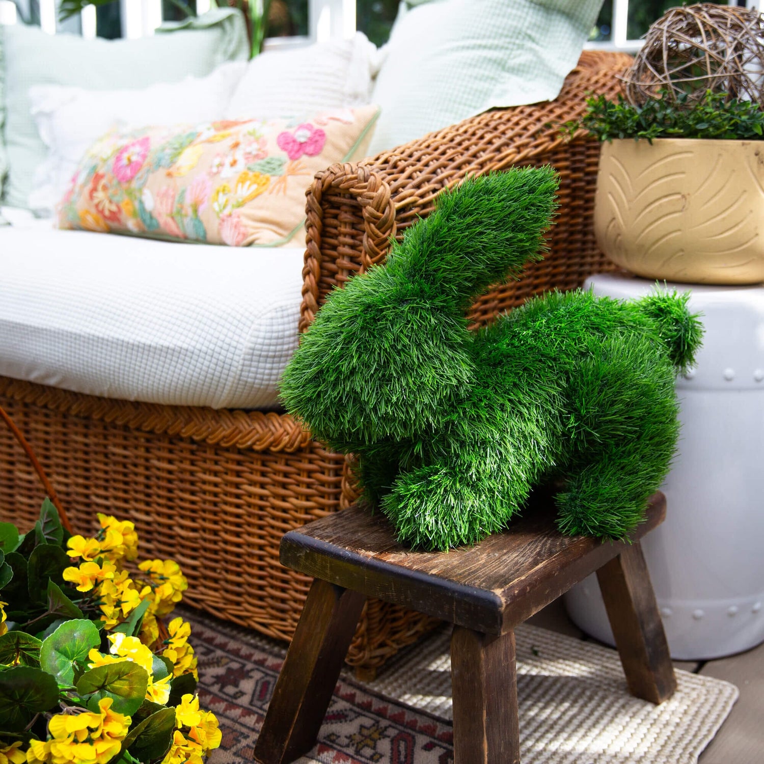 13" UV Resistant Artificial Grass Garden Plush Topiary Bunny Rabbit (Indoor/Outdoor)