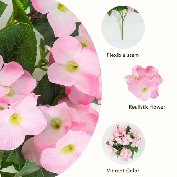 14" UV Resistant Artificial Hydrangea Bush (Indoor/Outdoor) - Set of 6