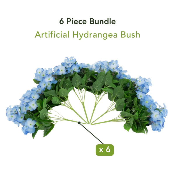 14" UV Resistant Artificial Hydrangea Bush (Indoor/Outdoor) - Set of 6