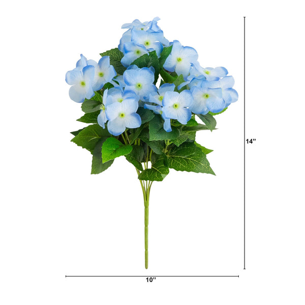 14" UV Resistant Artificial Hydrangea Bush (Indoor/Outdoor) - Set of 6
