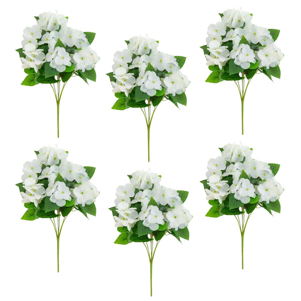 14" UV Resistant Artificial Hydrangea Bush (Indoor/Outdoor) - Set of 6