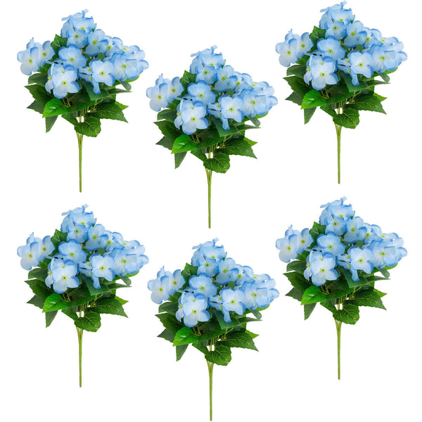 14" UV Resistant Artificial Hydrangea Bush (Indoor/Outdoor) - Set of 6