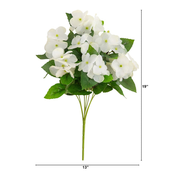 14" UV Resistant Artificial Hydrangea Bush (Indoor/Outdoor) - Set of 6