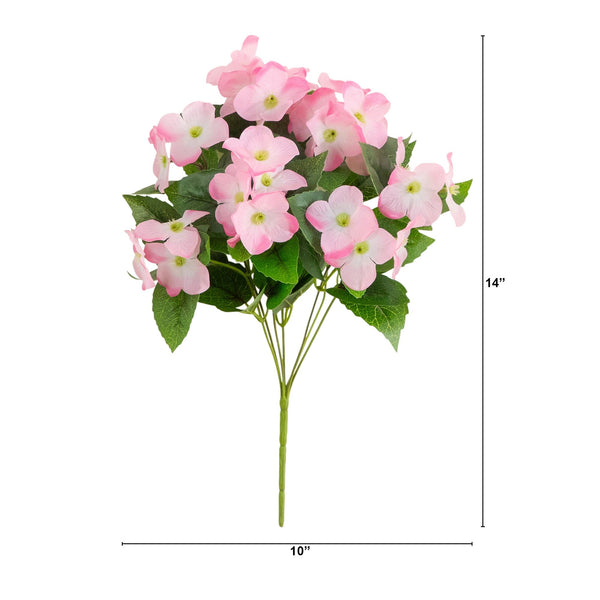 14" UV Resistant Artificial Hydrangea Bush (Indoor/Outdoor) - Set of 6