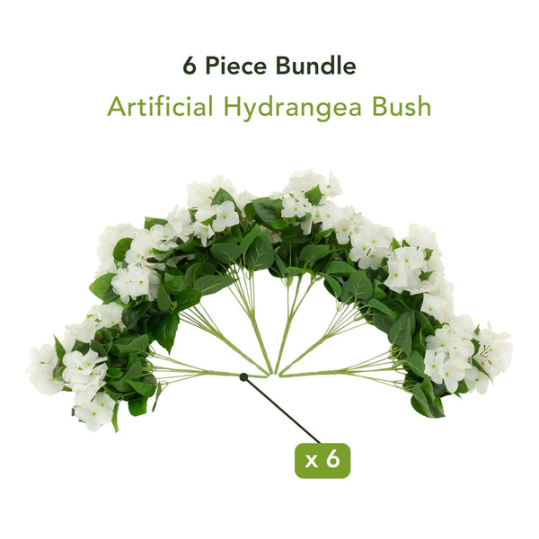 14" UV Resistant Artificial Hydrangea Bush (Indoor/Outdoor) - Set of 6