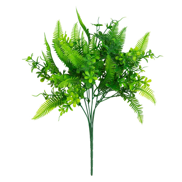 14” UV Resistant Artificial Mixed Greens Bush (Indoor/Outdoor) - Set of 4