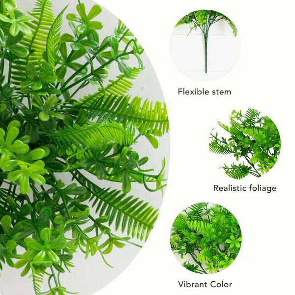 14” UV Resistant Artificial Mixed Greens Bush (Indoor/Outdoor) - Set of 4