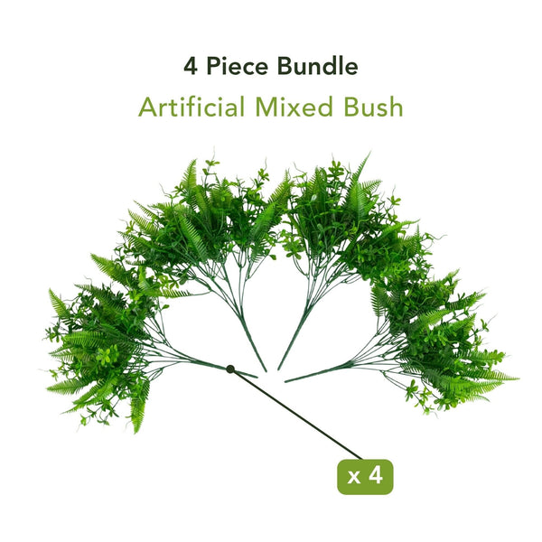 14” UV Resistant Artificial Mixed Greens Bush (Indoor/Outdoor) - Set of 4