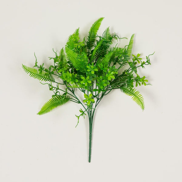 14” UV Resistant Artificial Mixed Greens Bush (Indoor/Outdoor) - Set of 4