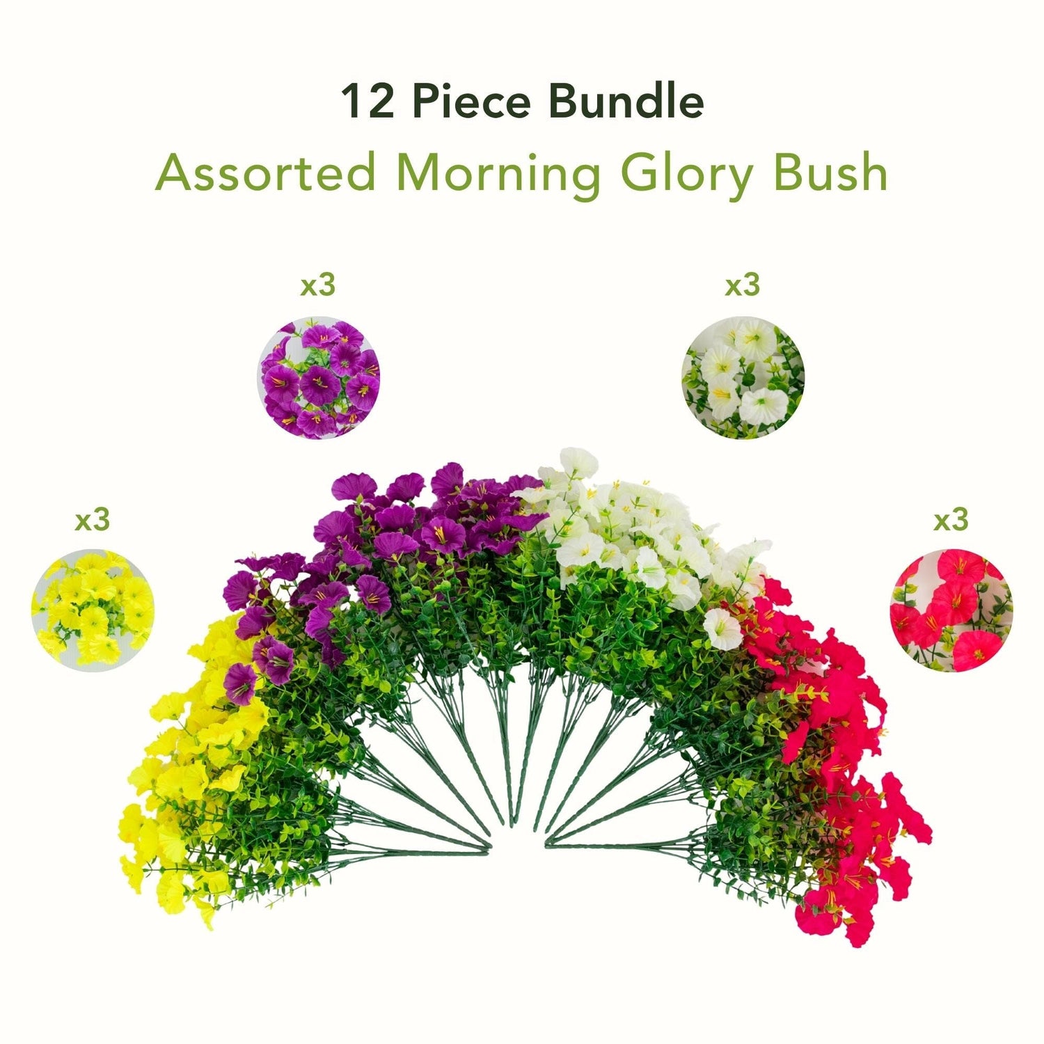 14" UV Resistant Artificial Morning Glory Bush (Indoor/Outdoor) - Set of 12