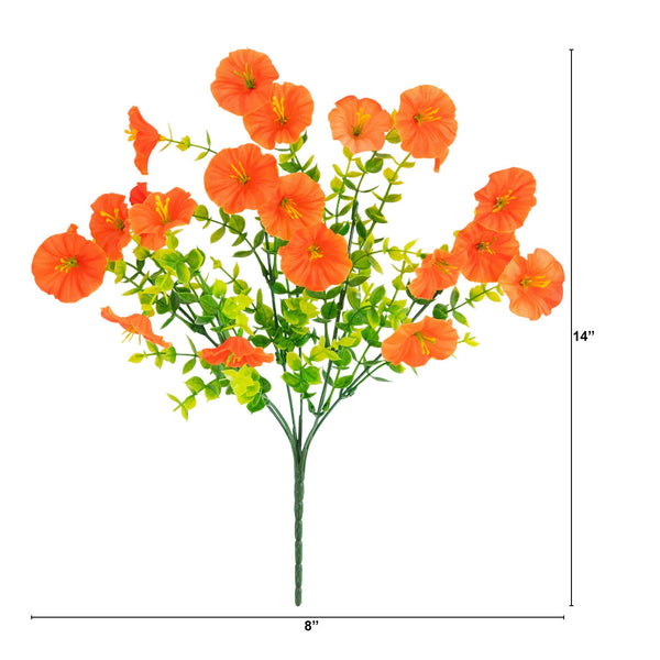 14" UV Resistant Artificial Morning Glory Bush (Indoor/Outdoor) - Set of 12